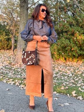 Loft Faux Suede  Pencil Skirt with Front Slit